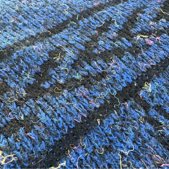 Vintage 90s Cherokee Sweater Small Blue Black Geometric Knit USA Made Oversized - Picture 7 of 11